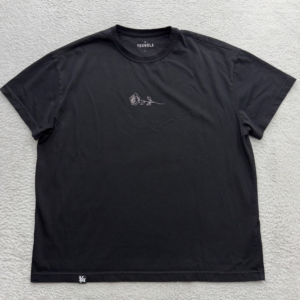 YoungLA Mens Black Rose Graphic Gym Tee Shirt Model 461 YLA2337 Medium